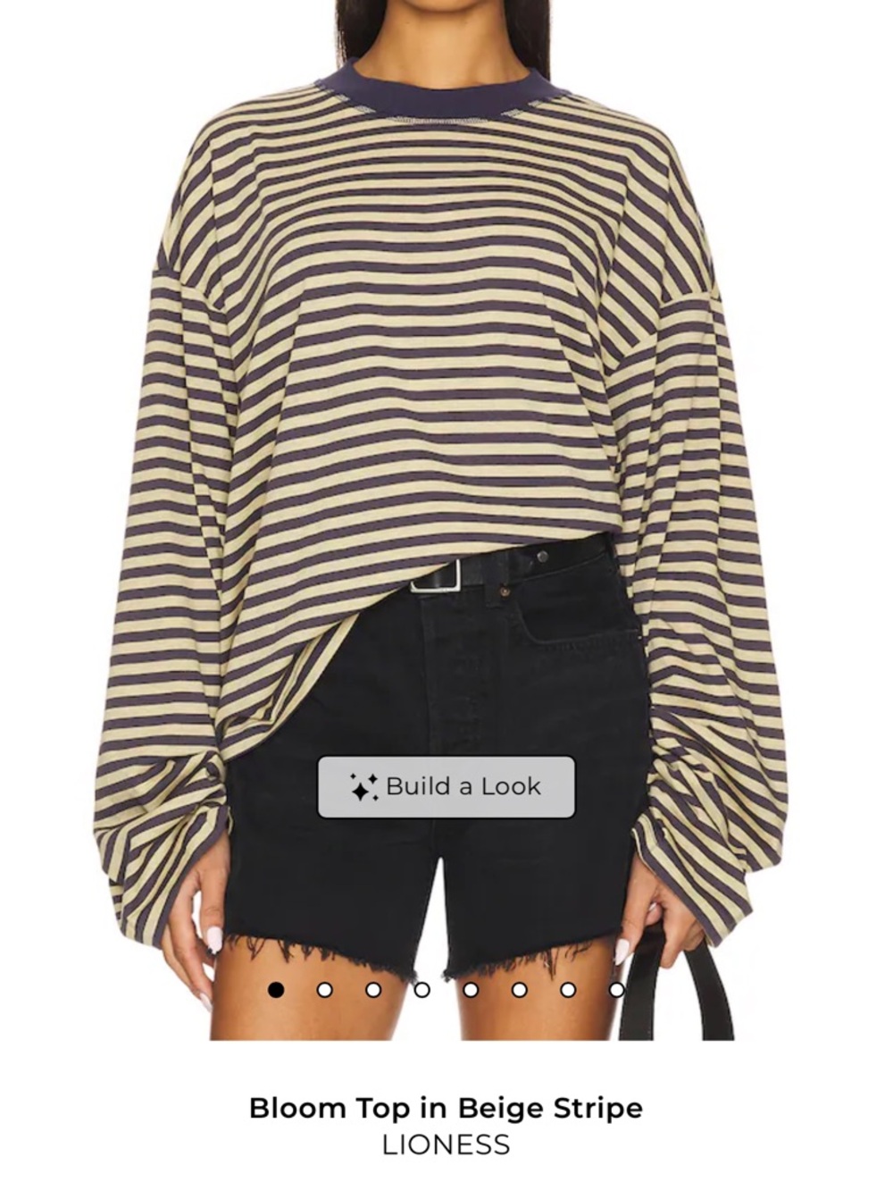 Lioness Beige and Navy Striped Long Sleeve Top